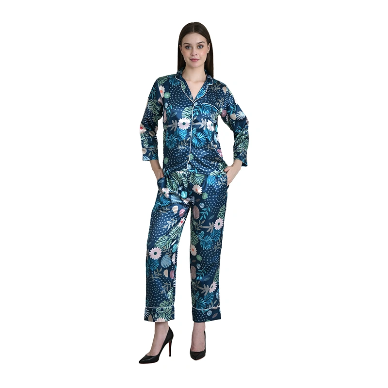 Female model in teal floral printed co-ord set - western wear ecommerce photography by Lohar Studio Delhi